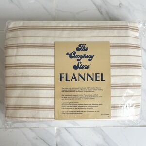 The Company Store Flannel Sheet Full Fitted Beige Striped Cotton NIP